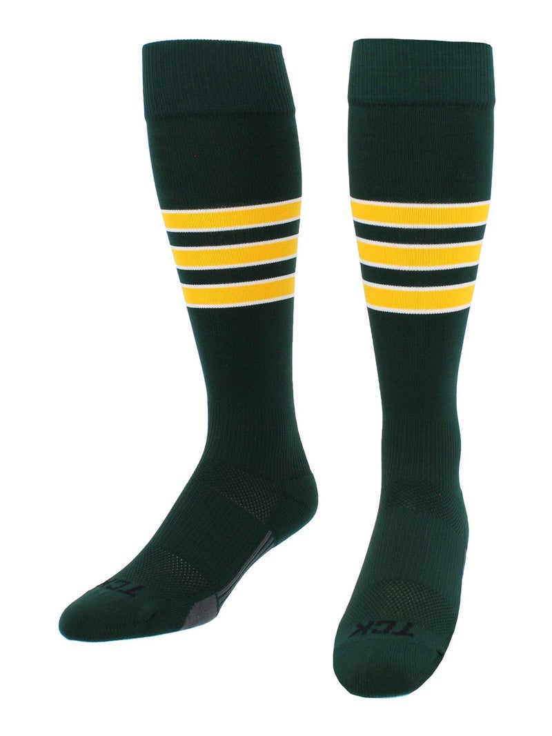 TCK Performance Baseball/Softball Socks (Dark Green/White/Gold, Medium) - Image 2
